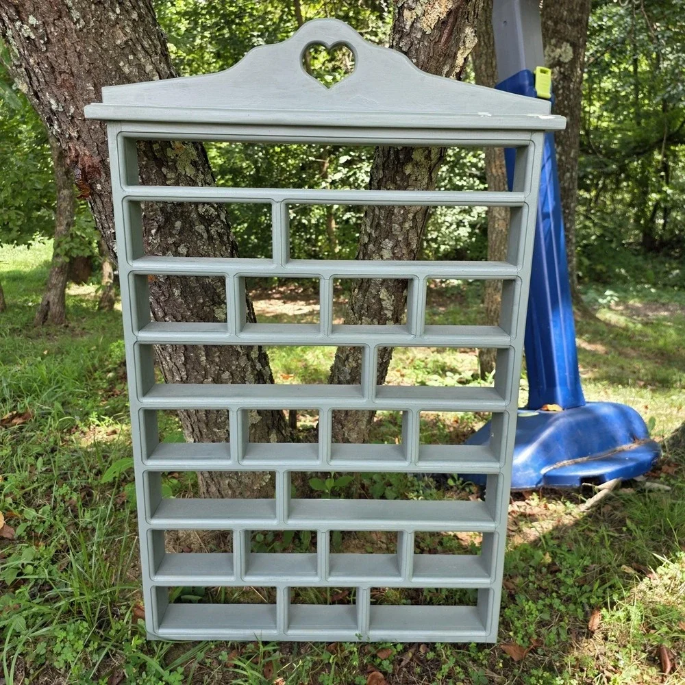 Farmhouse Green Wood Window Panel Wall Shelf Display Heart Cutout Decor Rack